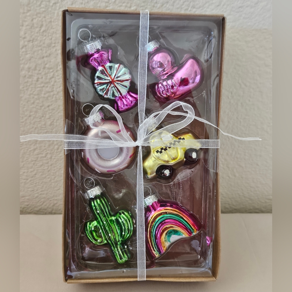 Mini Glass Ornaments NIB - 6 Pack